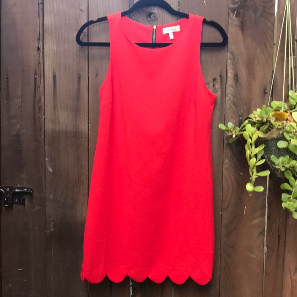 Red, scallop-hem tank shift dress